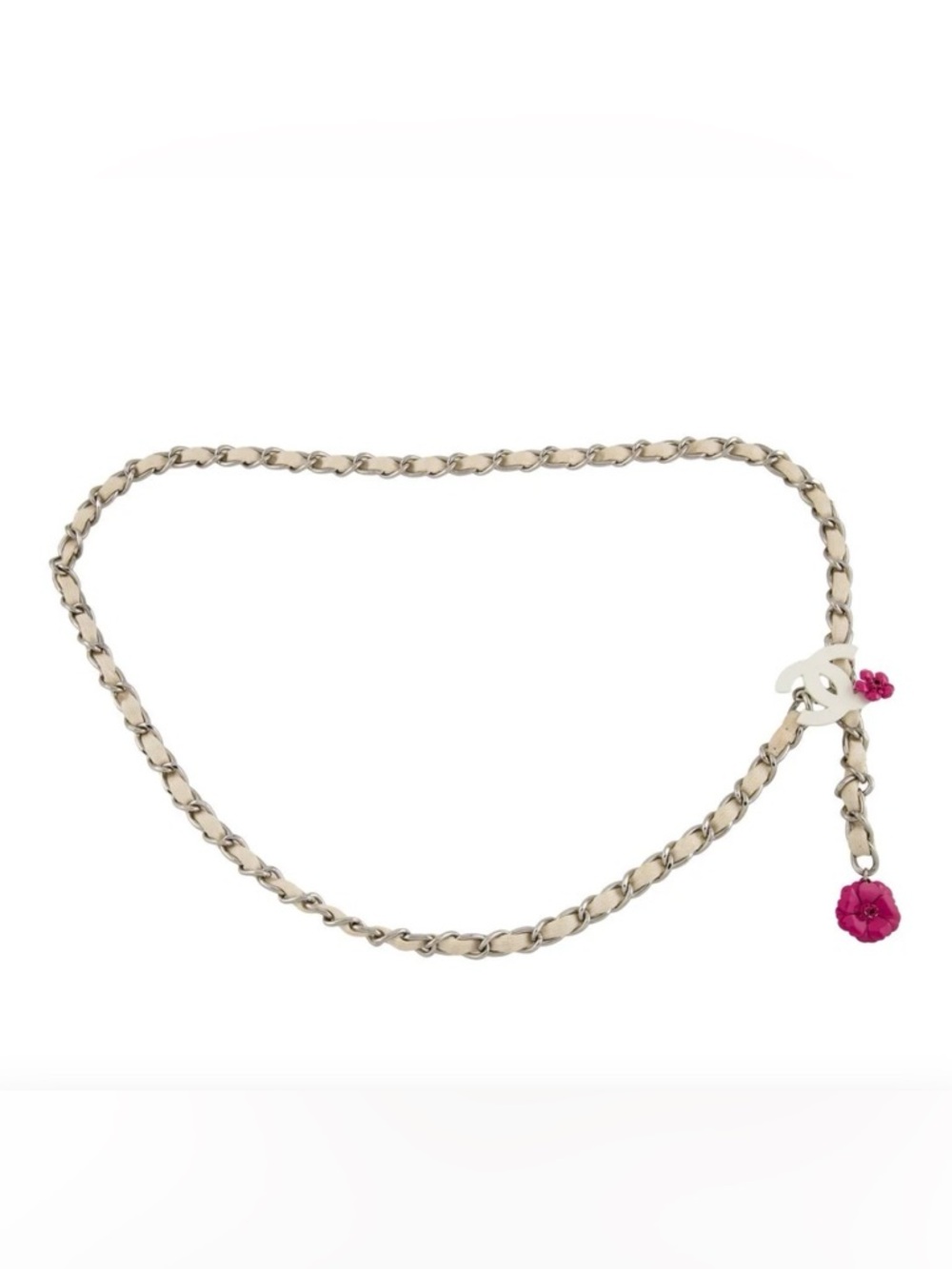 Chanel Chain Link CC Belt Pink Camellia Silver Tone 2004 Vintage - Picture 5 of 6